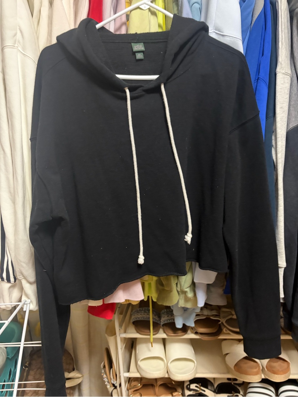 wild fable Black Cropped Hoodie with Contrast Drawcords